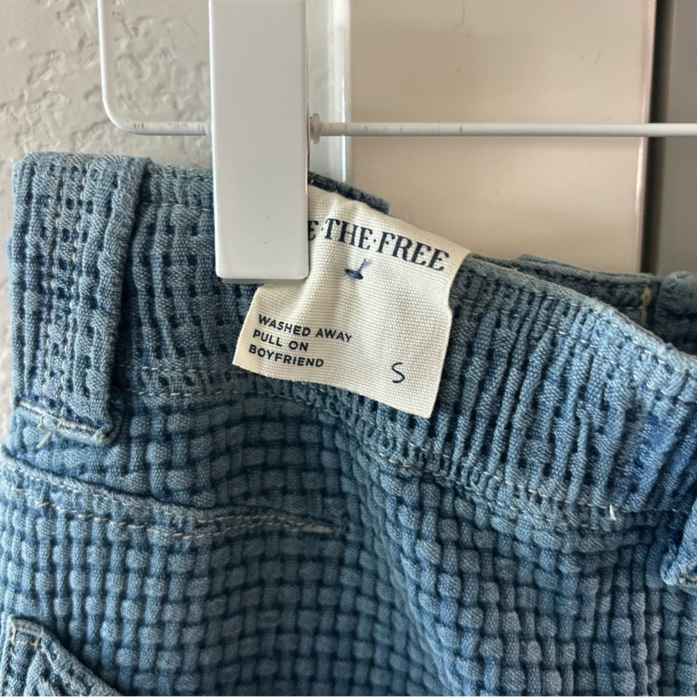 NWT Free People Washed Away Pull On Boyfriend Jeans Waffle Knit - Picture 4 of 8
